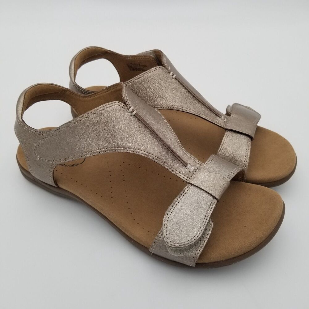 Taos The Shoe Lightweight T-Strap Slingback Leather Sandle Champagne Women's 10